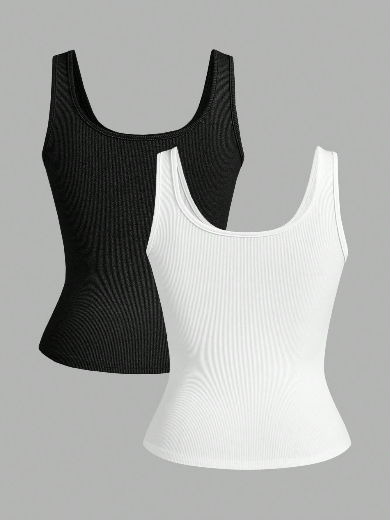Slaydiva Multi-Pack Basic Slip Cami Top, Narrow Ribbed V-Neck Tank For Women, Black & White, Casual