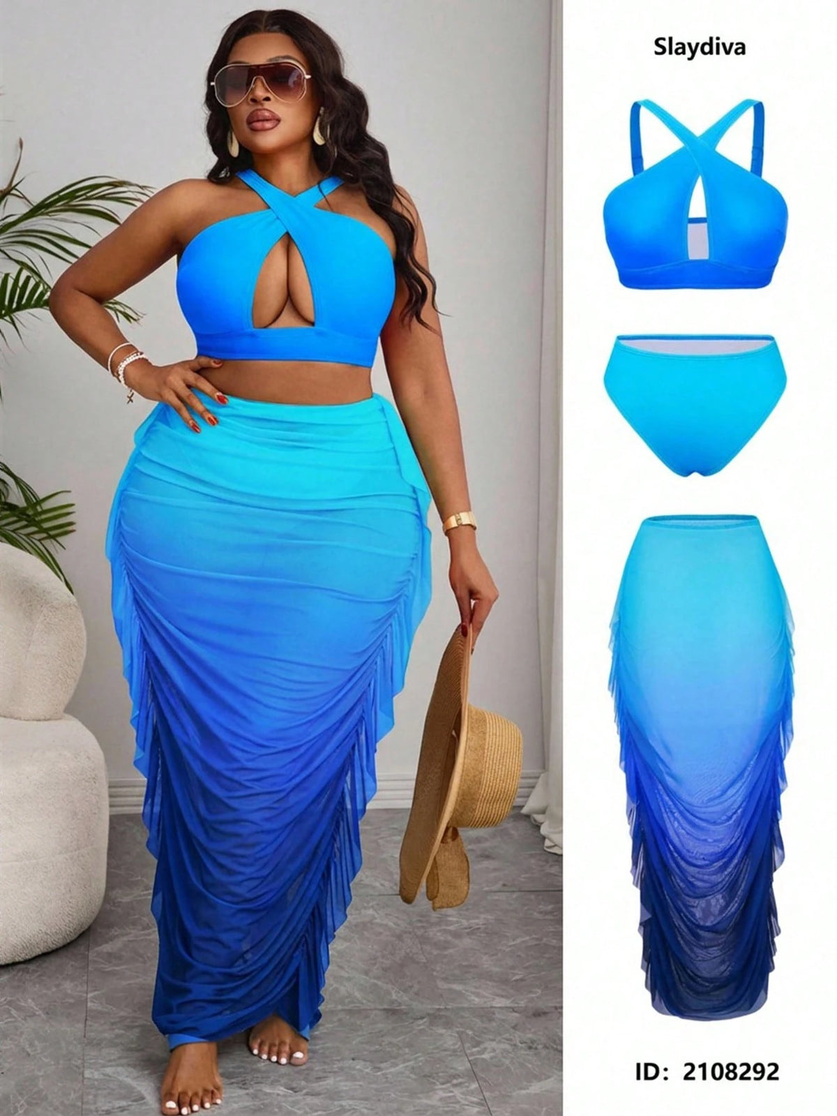 Slaydiva Plus Size Ombre Swimwear Set