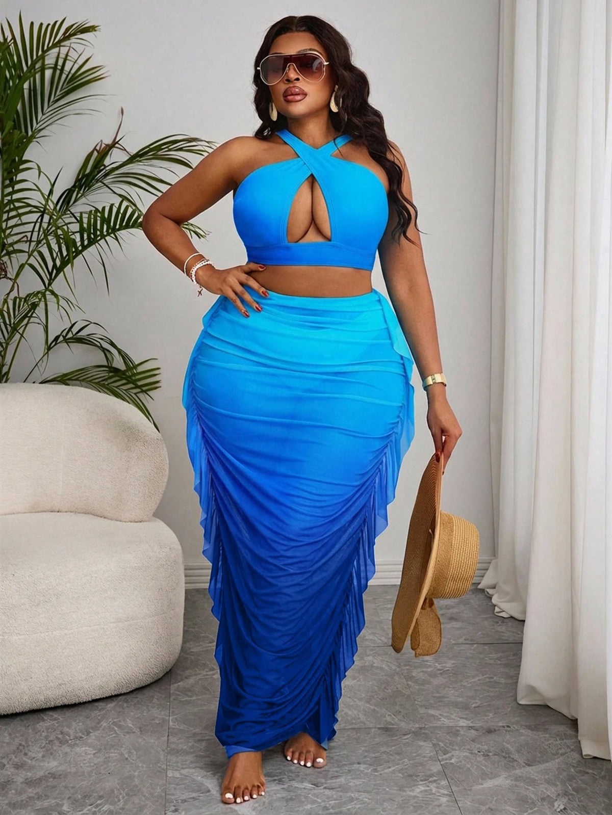 Slaydiva Plus Size Ombre Swimwear Set