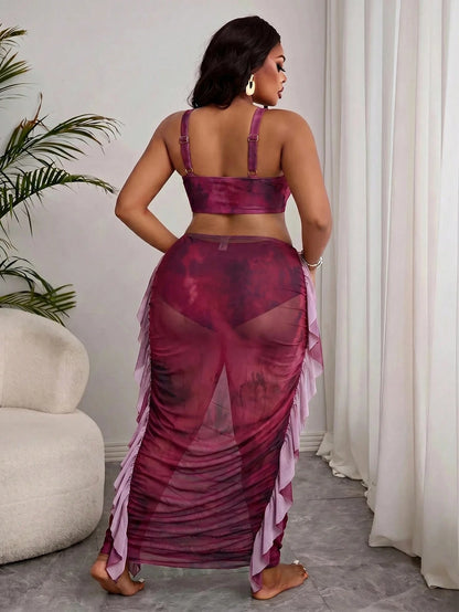Slaydiva Plus Size Tie-Dye Print Bikini Set