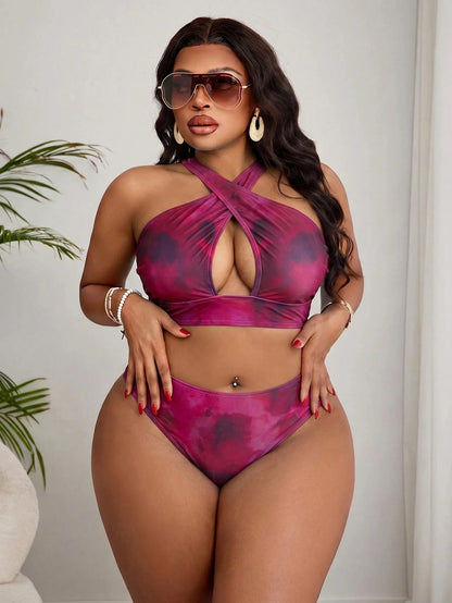 Slaydiva Plus Size Tie-Dye Print Bikini Set