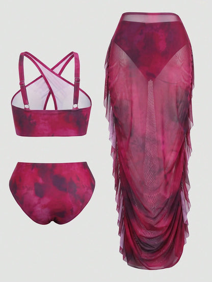 Slaydiva Plus Size Tie-Dye Print Bikini Set