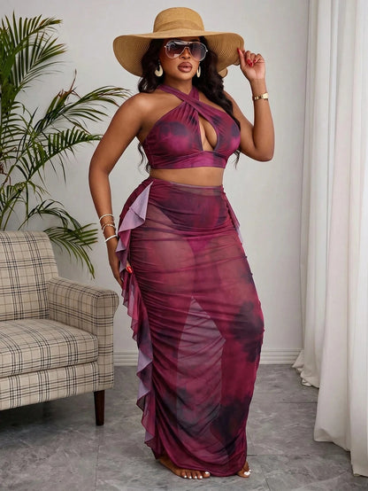 Slaydiva Plus Size Tie-Dye Print Bikini Set