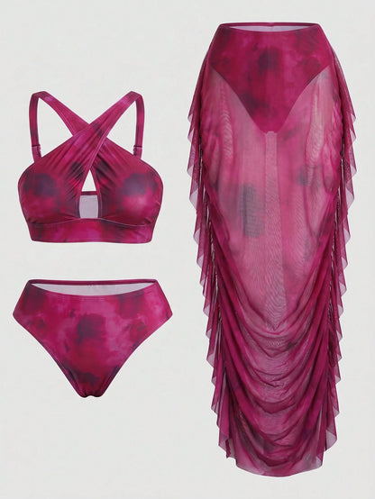 Slaydiva Plus Size Tie-Dye Print Bikini Set