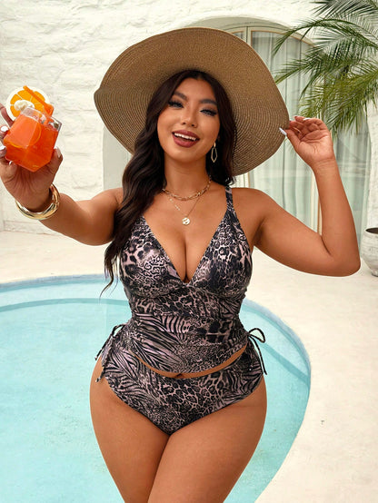 Slaydiva Plus Size Women Animal Print Tankini Top