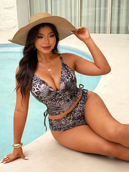 Slaydiva Plus Size Women Animal Print Tankini Top