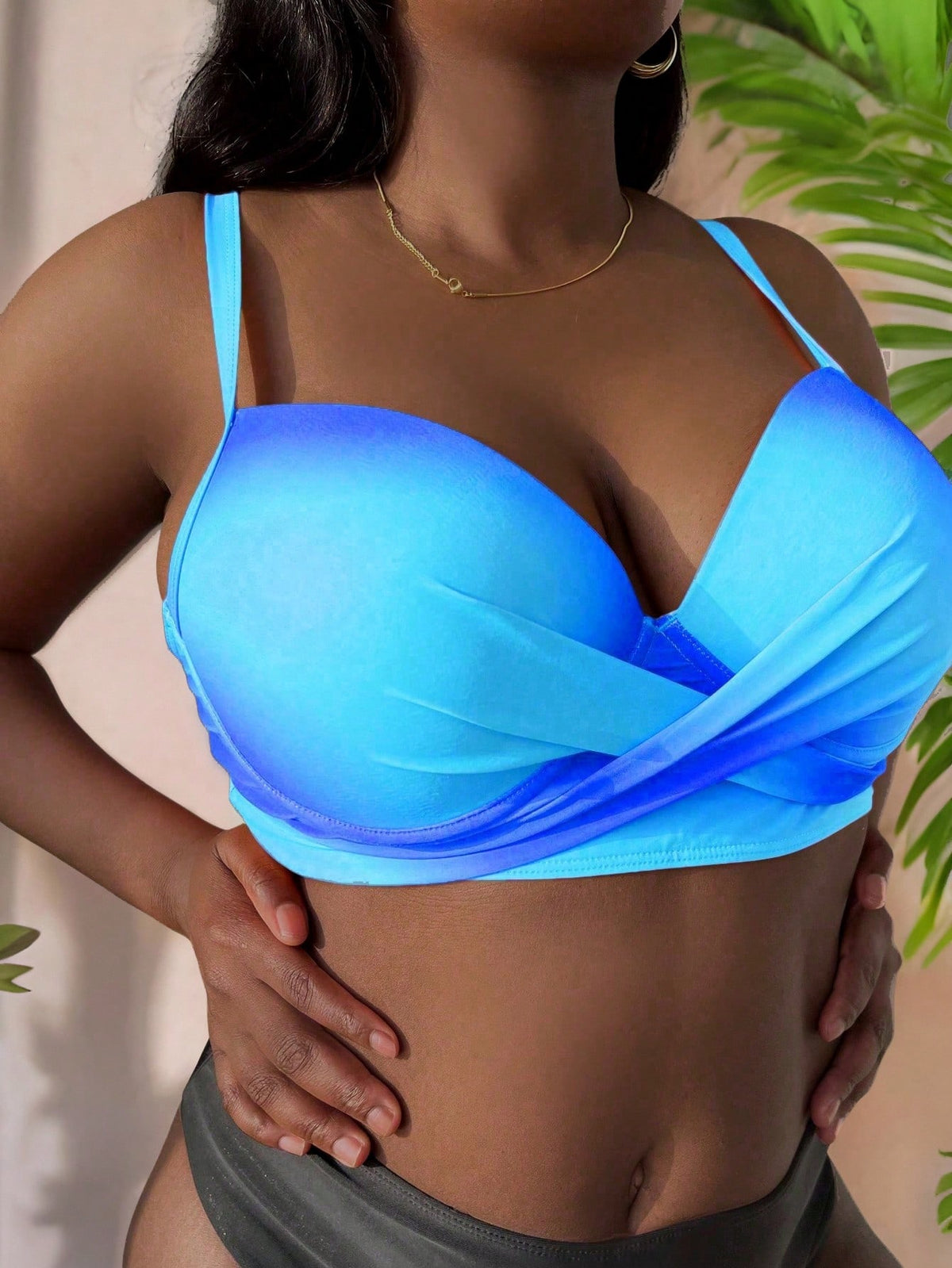 Slaydiva Plus Summer Beach Twist Front Ombre Blue Bikini Top