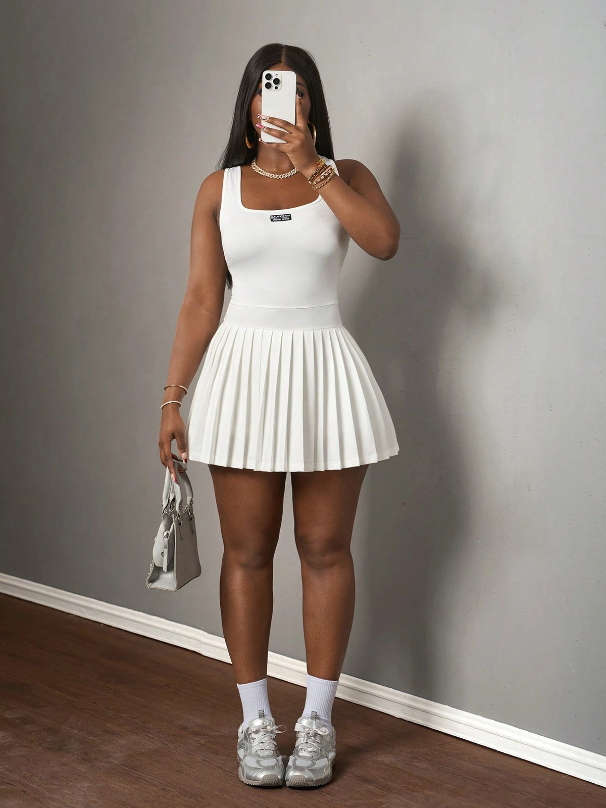 Slaydiva Royal Blue Summer Casual Occasion Women's Knitted Mini Dress,U-Neck Racer Vest Pleated Skirt With Shorts Culottes,Simple Spring Summer Basic Dresses