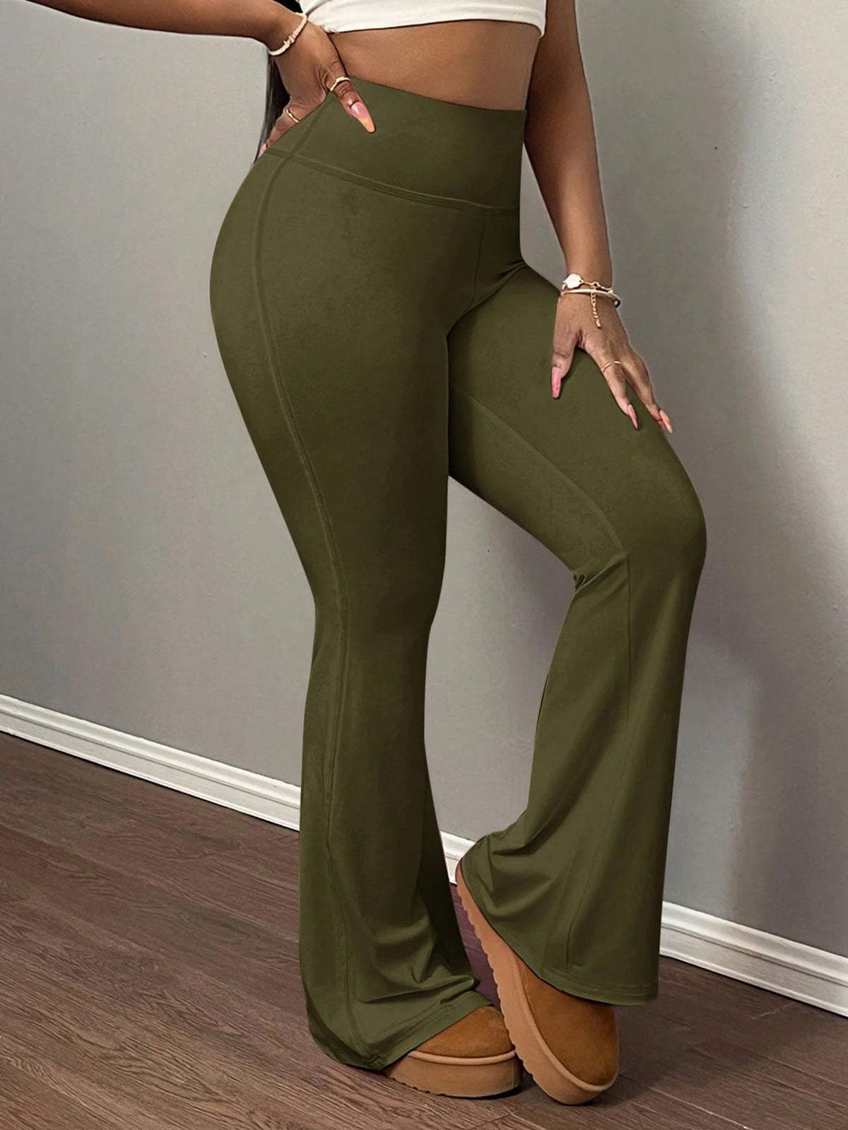 Slaydiva Women's High-Waisted Slimming Yoga Pants, Solid Color Stretch Fitness Leggings
