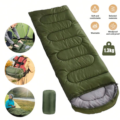 Sleeping Bag With Hood Portable Camping Sleeping Bag| Warm Hollow Cotton Filled Lightweight Envelope Sleeping Bag With Adjustable Strap & Windproof Hood| Outdoor Camping Office Use Blanket Sleeping