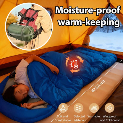 Sleeping Bag With Hood Portable Camping Sleeping Bag| Warm Hollow Cotton Filled Lightweight Envelope Sleeping Bag With Adjustable Strap & Windproof Hood| Outdoor Camping Office Use Blanket Sleeping
