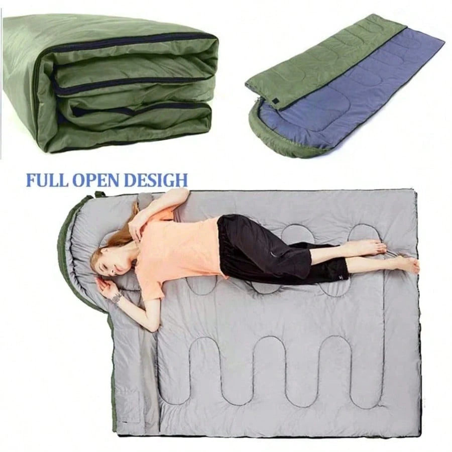 Sleeping Bag With Hood Portable Camping Sleeping Bag| Warm Hollow Cotton Filled Lightweight Envelope Sleeping Bag With Adjustable Strap & Windproof Hood| Outdoor Camping Office Use Blanket Sleeping