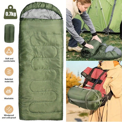 Sleeping Bag With Hood Portable Camping Sleeping Bag| Warm Hollow Cotton Filled Lightweight Envelope Sleeping Bag With Adjustable Strap & Windproof Hood| Outdoor Camping Office Use Blanket Sleeping
