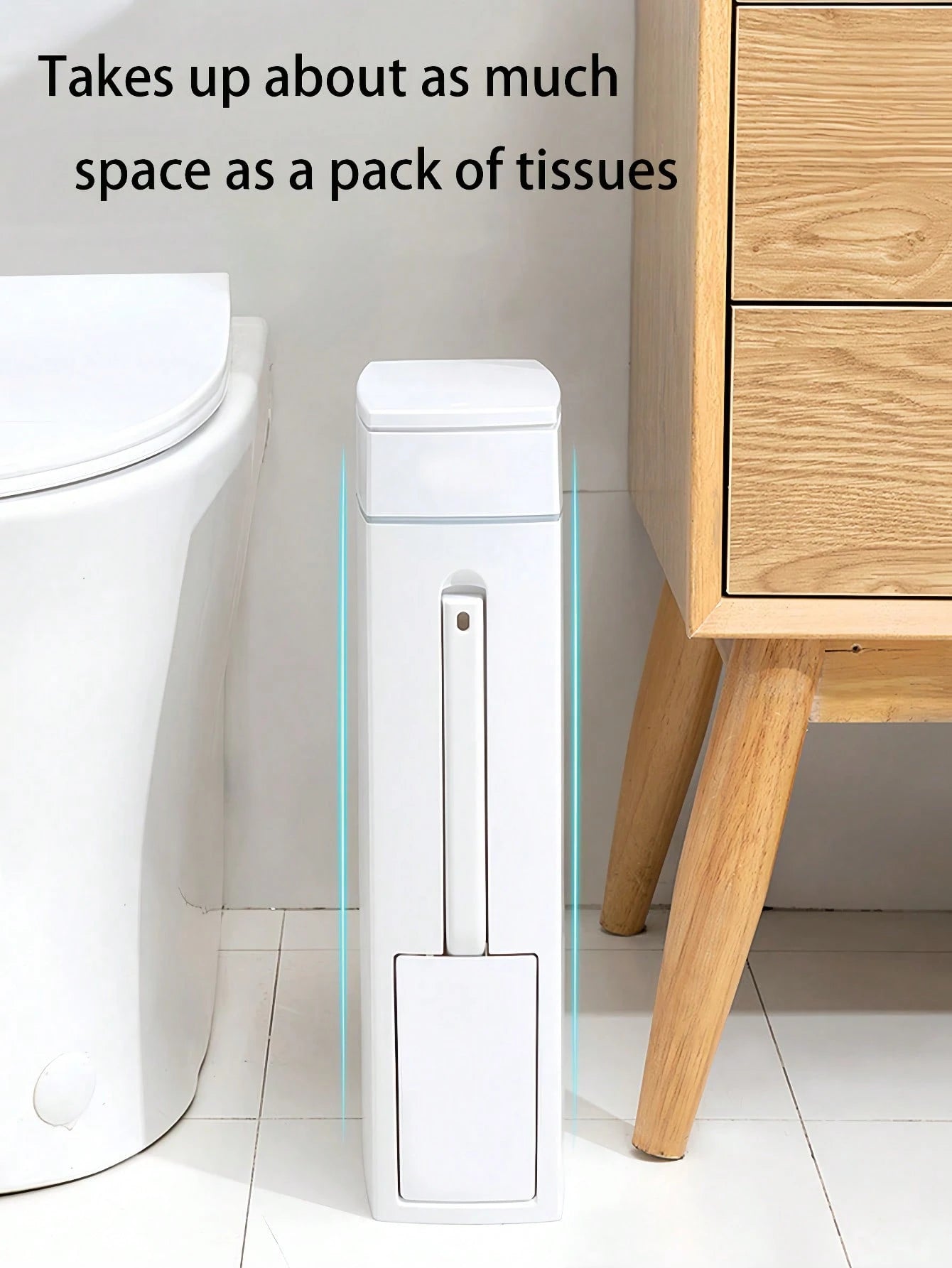 Slim Trash Can With Detachable Toilet Brush Holder, Minimalist Toilet Brush Set, Narrow Design Fits Between Washer And Toilet, Garbage Bin With Lid, Bathroom Waste Paper Basket, Gift For Women, Mother