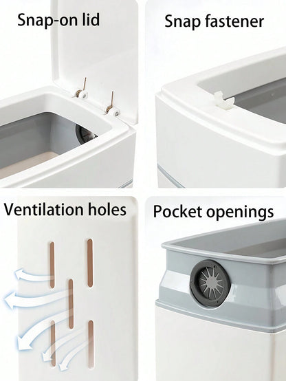 Slim Trash Can With Detachable Toilet Brush Holder, Minimalist Toilet Brush Set, Narrow Design Fits Between Washer And Toilet, Garbage Bin With Lid, Bathroom Waste Paper Basket, Gift For Women, Mother