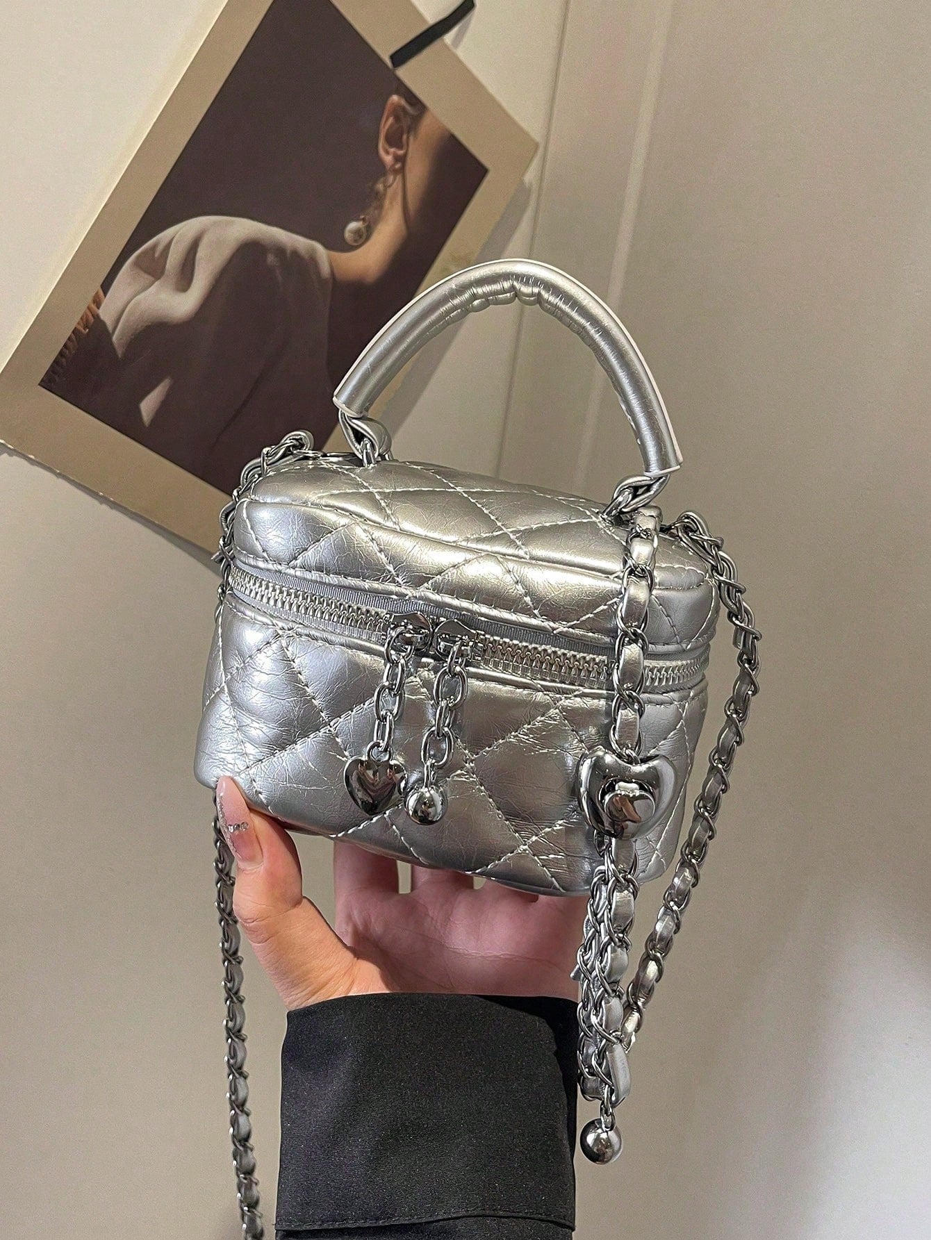 Small Wynndora Classic Diamond Quilted Handbag, Multifunctional Waterproof Zipper Closure Shoulder Bag For Daily Shopping