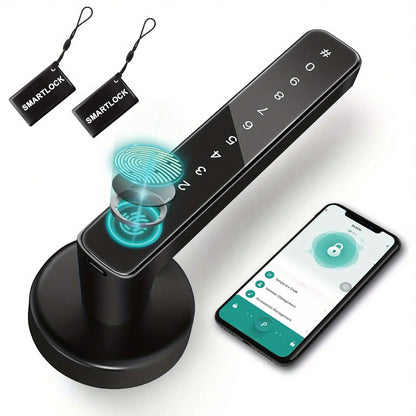 Smart Door Handle- High-Tech Door Handle- Smart Lock- Keyless Entry- 5-In-1 Smart Lock (Supports 100 Sets Of Fingerprints/IC Cards/App/PIN Codes/Keys), Compatible With Tuya Gateway- Wi-Fi Connect