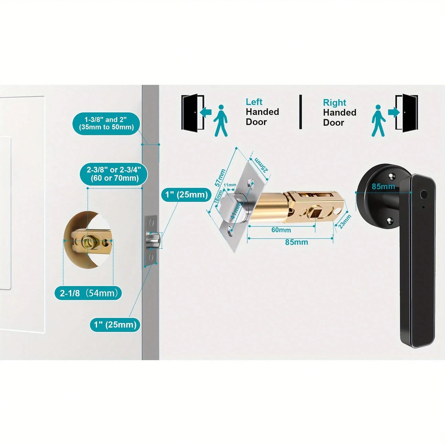 Smart Door Handle- High-Tech Door Handle- Smart Lock- Keyless Entry- 5-In-1 Smart Lock (Supports 100 Sets Of Fingerprints/IC Cards/App/PIN Codes/Keys), Compatible With Tuya Gateway- Wi-Fi Connect