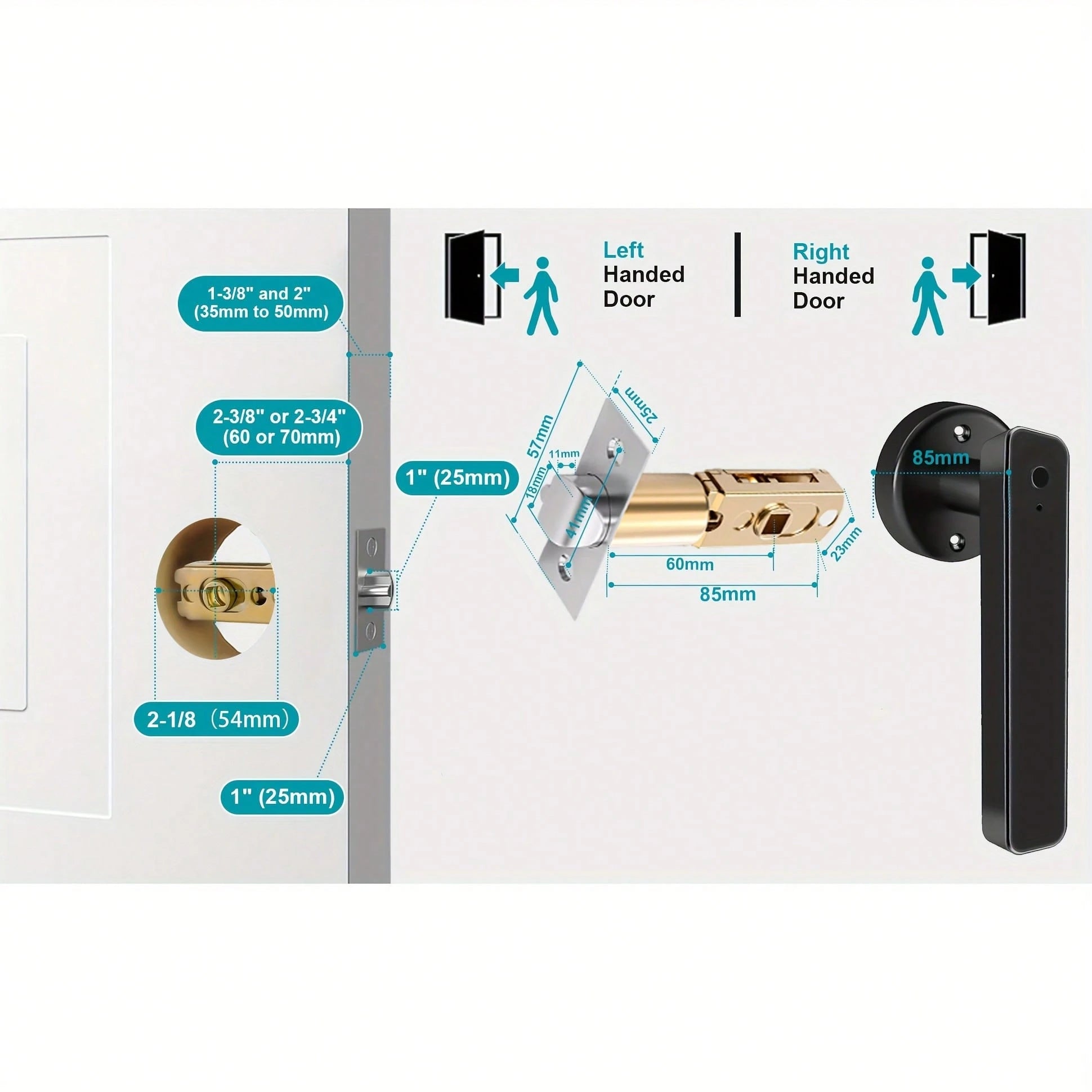 Smart Door Handle- High-Tech Door Handle- Smart Lock- Keyless Entry- 5-In-1 Smart Lock (Supports 100 Sets Of Fingerprints/IC Cards/App/PIN Codes/Keys), Compatible With Tuya Gateway- Wi-Fi Connect