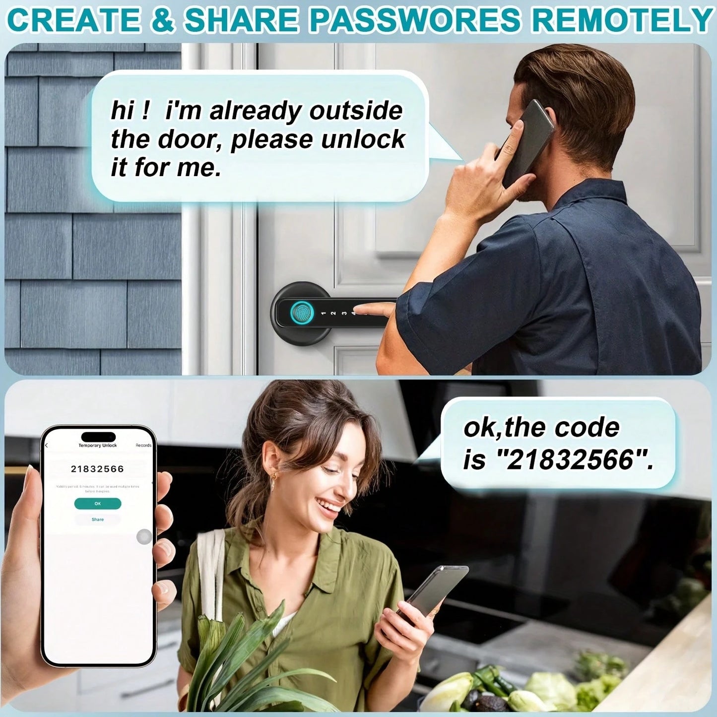 Smart Door Handle- High-Tech Door Handle- Smart Lock- Keyless Entry- 5-In-1 Smart Lock (Supports 100 Sets Of Fingerprints/IC Cards/App/PIN Codes/Keys), Compatible With Tuya Gateway- Wi-Fi Connect