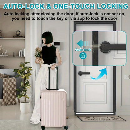 Smart Door Handle- High-Tech Door Handle- Smart Lock- Keyless Entry- 5-In-1 Smart Lock (Supports 100 Sets Of Fingerprints/IC Cards/App/PIN Codes/Keys), Compatible With Tuya Gateway- Wi-Fi Connect