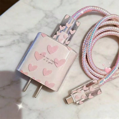Soft Pink Heart-Shaped Charger Protective Case, Ins-Style Cute Digital Accessory Compatible With Multiple Scenarios, Fits Apple 18W/20W Fast Charger, Sweet Style Fast Charging Protection Set, Suitable