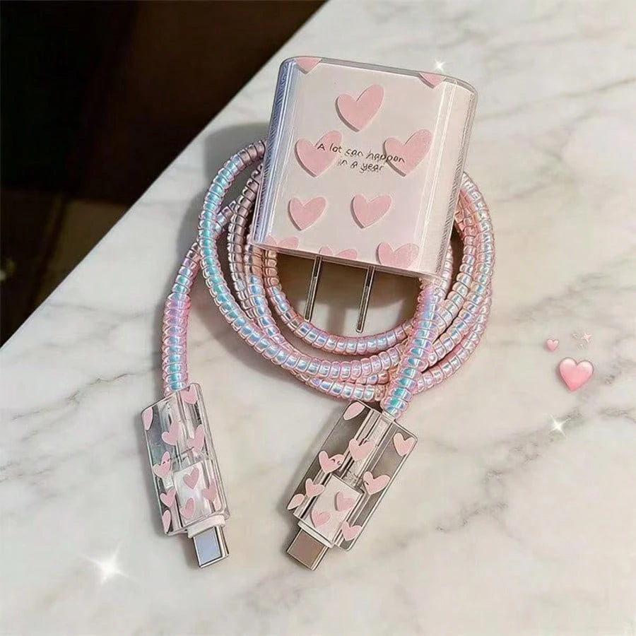 Soft Pink Heart-Shaped Charger Protective Case, Ins-Style Cute Digital Accessory Compatible With Multiple Scenarios, Fits Apple 18W/20W Fast Charger, Sweet Style Fast Charging Protection Set, Suitable