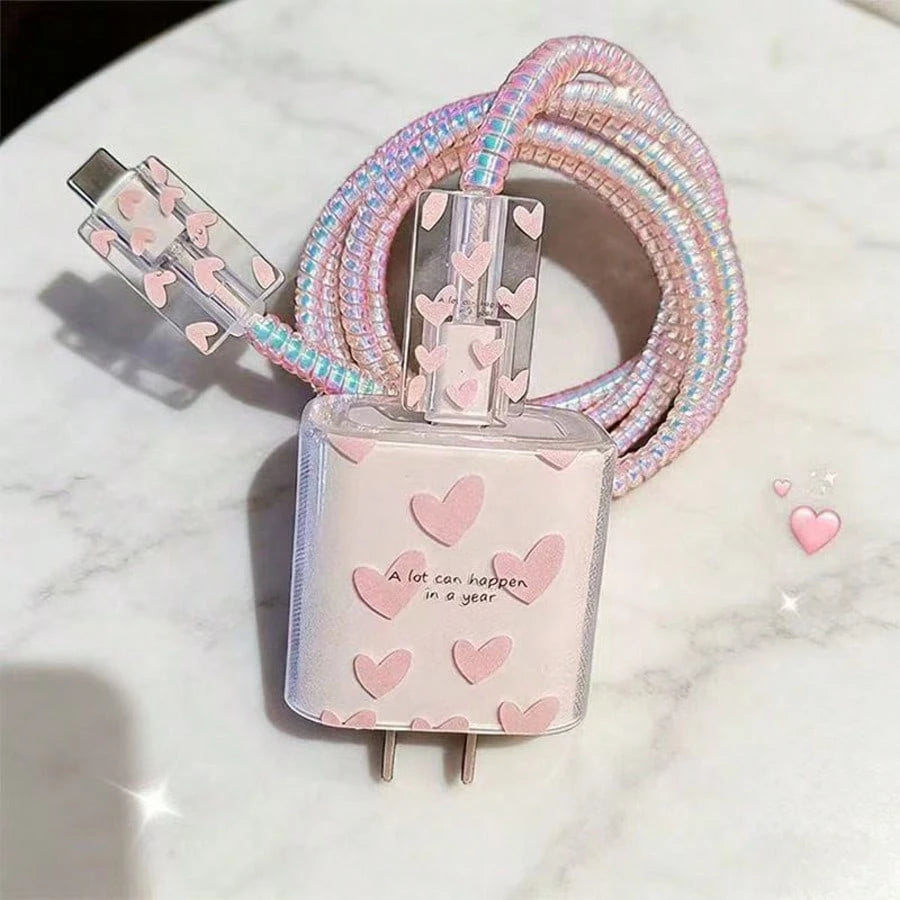 Soft Pink Heart-Shaped Charger Protective Case, Ins-Style Cute Digital Accessory Compatible With Multiple Scenarios, Fits Apple 18W/20W Fast Charger, Sweet Style Fast Charging Protection Set, Suitable
