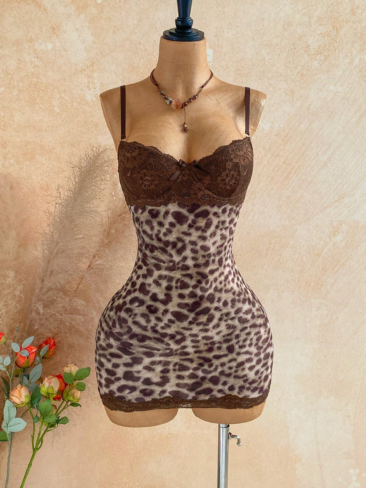 Soleia All Shades Of Brown,Summer,Seductive,Club Night Lace Cup Detail Tropical Floral Mesh Bodycon Mini Dress For Date,Garden,Boho Vacation Vintage Clothes