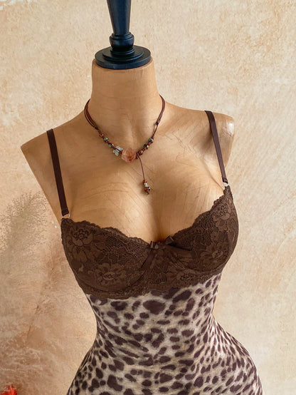 Soleia All Shades Of Brown,Summer,Seductive,Club Night Lace Cup Detail Tropical Floral Mesh Bodycon Mini Dress For Date,Garden,Boho Vacation Vintage Clothes