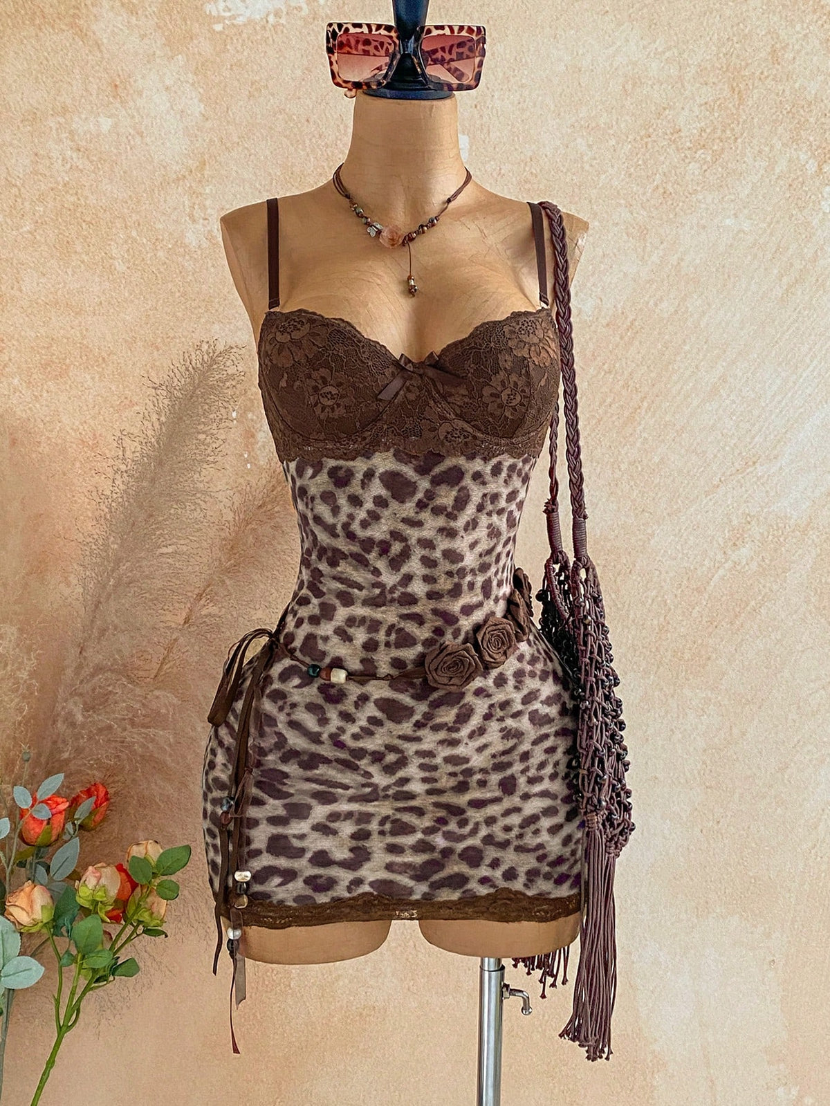 Soleia All Shades Of Brown,Summer,Seductive,Club Night Lace Cup Detail Tropical Floral Mesh Bodycon Mini Dress For Date,Garden,Boho Vacation Vintage Clothes