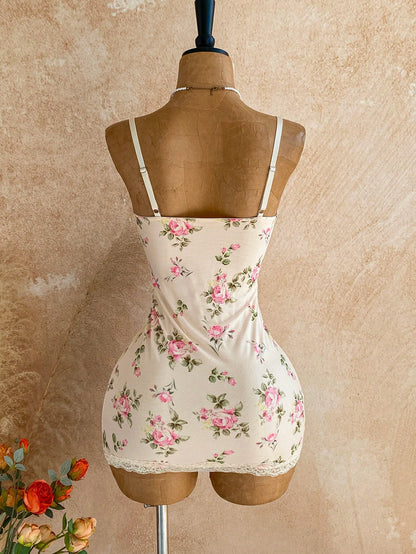 Soleia All Shades Of Brown,Summer,Seductive,Club Night Lace Cup Detail Tropical Floral Mesh Bodycon Mini Dress For Date,Garden,Boho Vacation Vintage Clothes