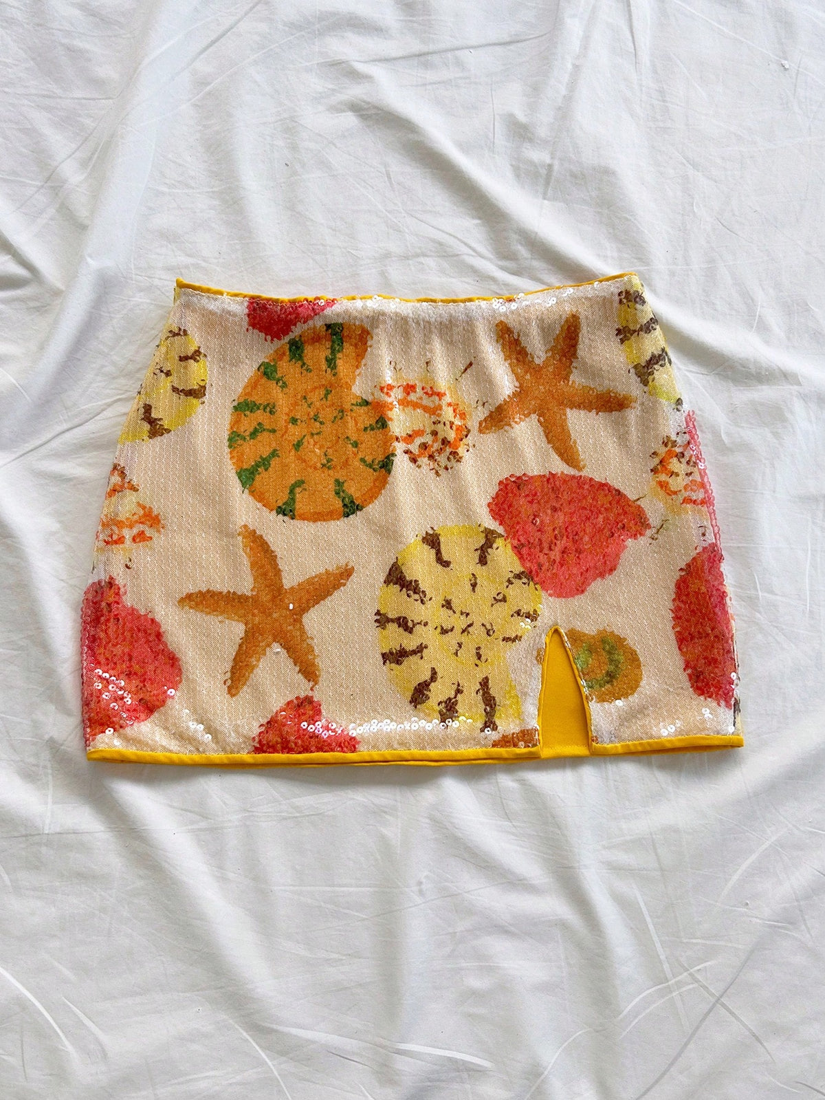 Soleia Beige Summer 2000s Beach Vacation Holiday Women's Retro Orange Glitter Embroidered Low Waist High Slit Mini Skirt,Bohemian Style Party Wear