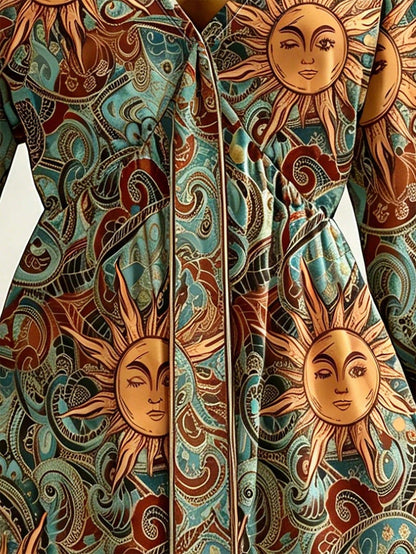 Soleia Plus Size Women's Sunflower Pattern Bell Sleeve Blouse, Suitable For Music Festival Fall
