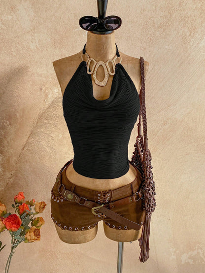 Soleia Spring/Summer New Casual Vacation Western Beach Wedding Guest Attire Graduation Brunch St. Patrick's Day Spring Break Easter Music Festival Elegant Bohemian Tropical Halter Backless Tie Strap M