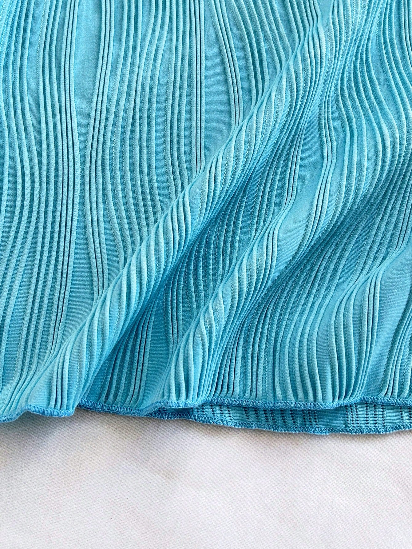Soleia Women's Aqua Blue Summer Casual Holiday Vacation Holiday Wavy Textured Tube Twist Hollow Waist A-Line Ruffle Hem Mini Strapless Dress No Chest Padding