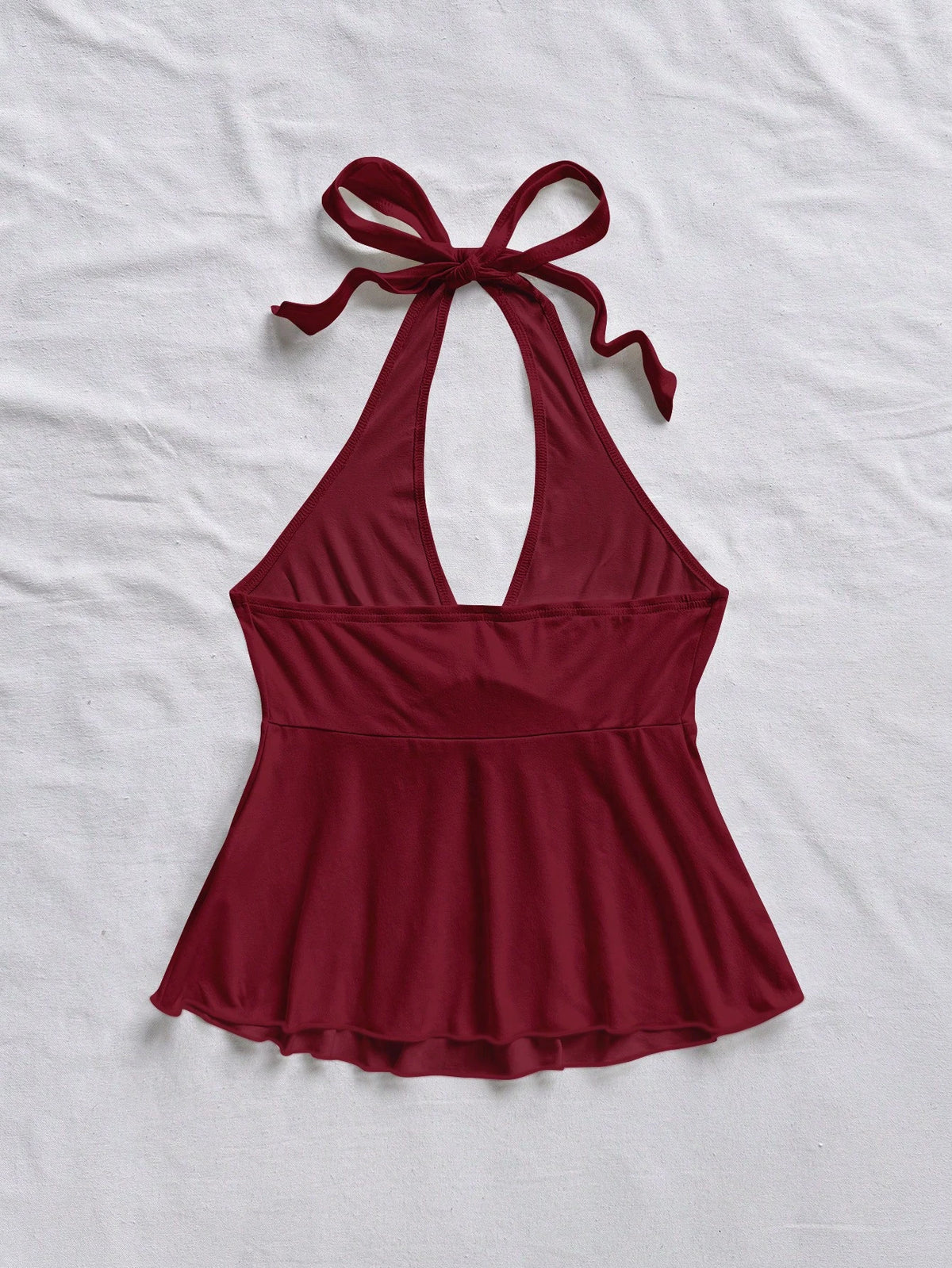 Soleia Women's Casual Vacation V-Neck Bow Tie Halter Backless Babydoll Top, Suitable For Summer Vacation