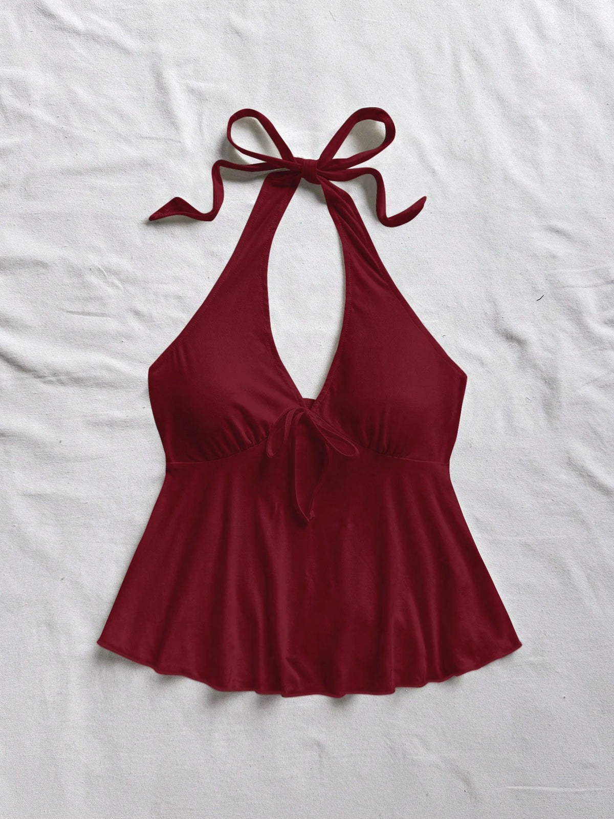 Soleia Women's Casual Vacation V-Neck Bow Tie Halter Backless Babydoll Top, Suitable For Summer Vacation