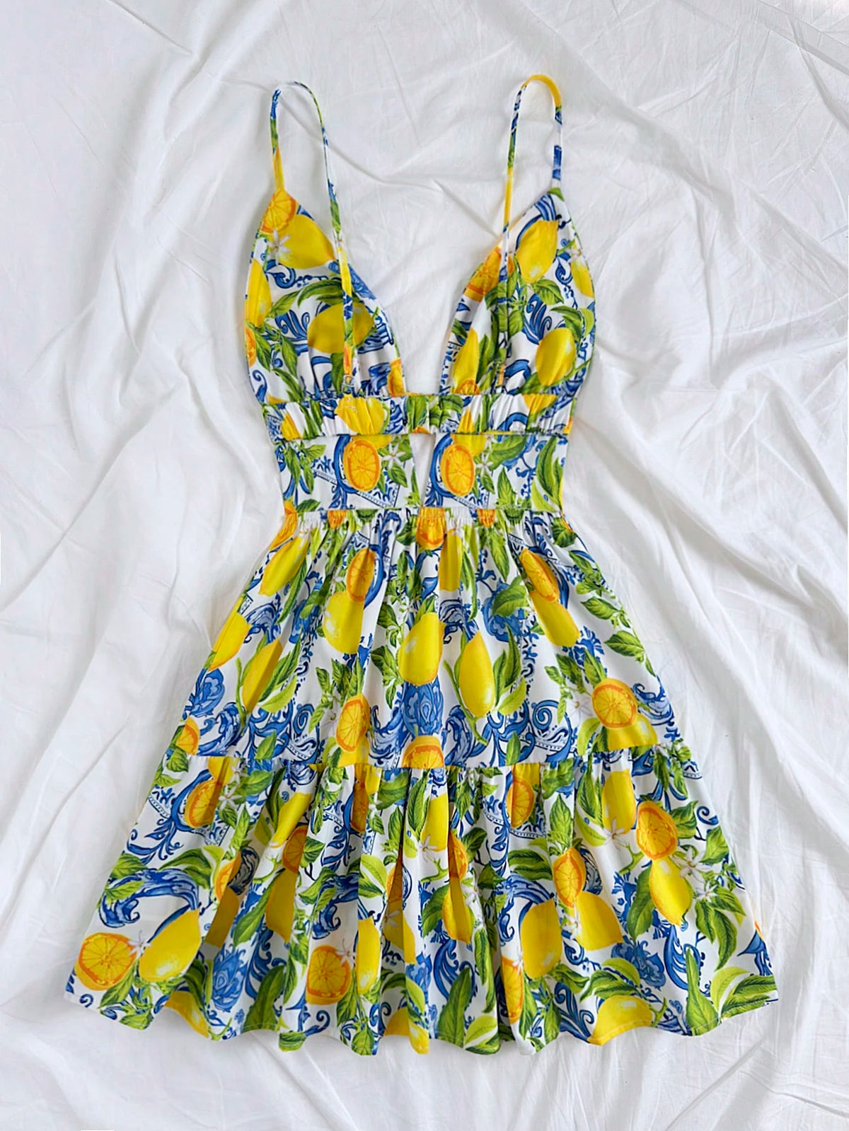 Soleia Women's Vacation Spring Colorful Lemon Print Mini Dress, Valentine's Day Outfit, Summer Outfits, Birthday Dress