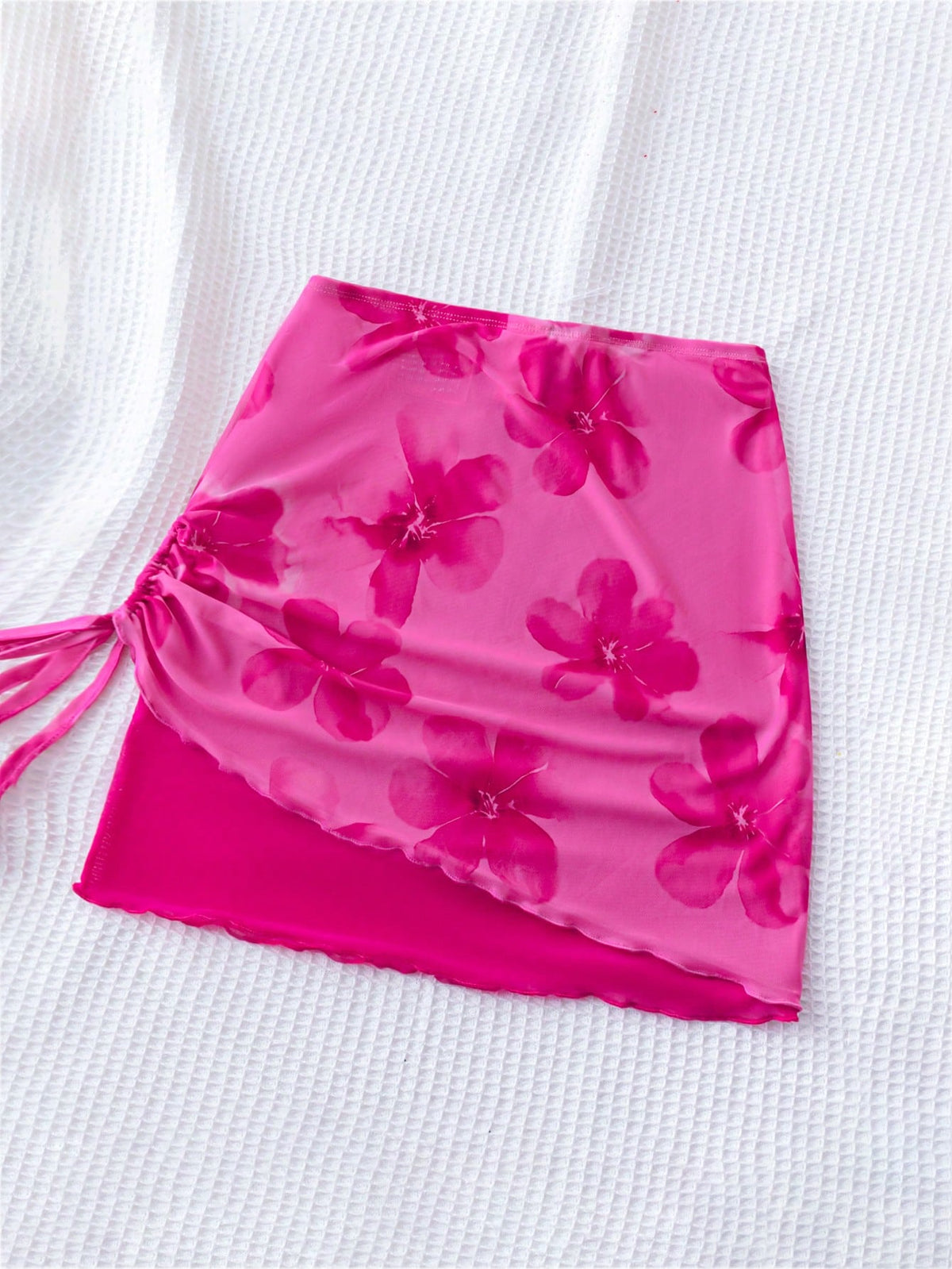 Soleia WYWH Vacation Women's Leisure Seaside Beach Vacation Drawstring Mesh Fabric Flower Halo Dyed Print A Swing Skirt