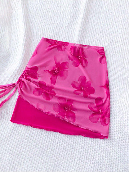 Soleia WYWH Vacation Women's Leisure Seaside Beach Vacation Drawstring Mesh Fabric Flower Halo Dyed Print A Swing Skirt
