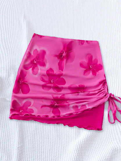 Soleia WYWH Vacation Women's Leisure Seaside Beach Vacation Drawstring Mesh Fabric Flower Halo Dyed Print A Swing Skirt