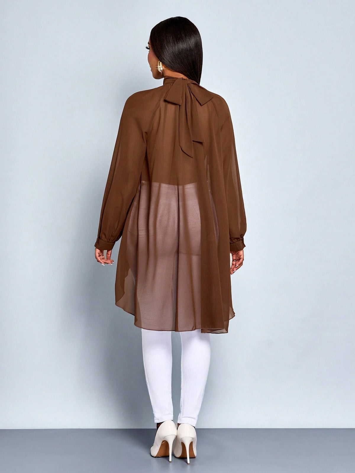 SOLERSUN Elegant Coffee Brown Autumn Women's Blouse, Commuting Simple Long Top For Brunch,Teacher Top,Fall Winter Halloween Christmas New Year