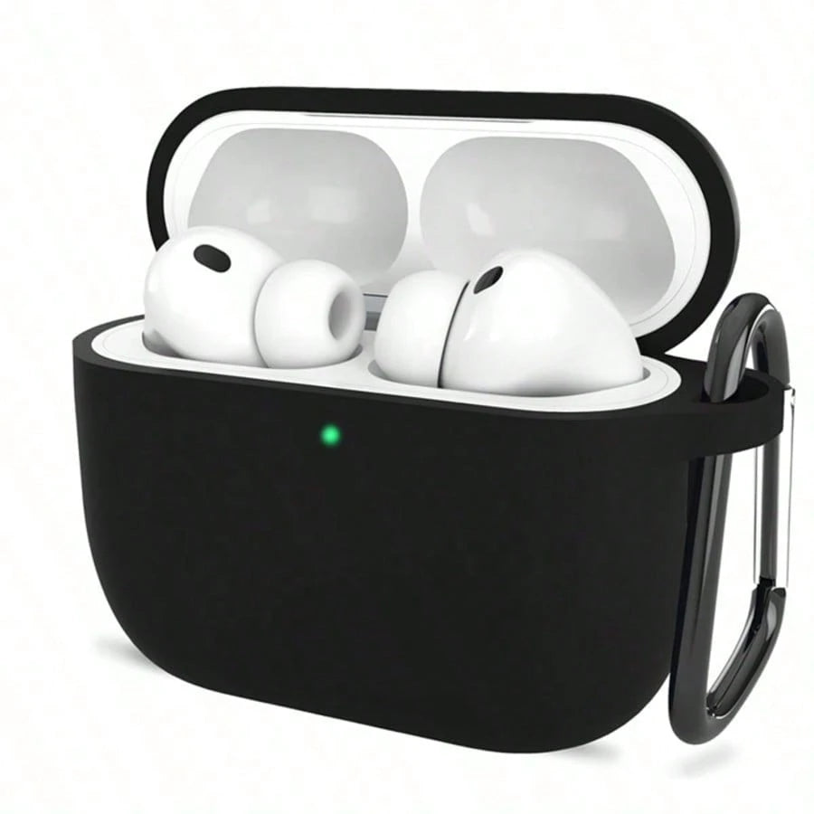 Solid Black Solid Color Silicone 1pc Ultra-Thin 0.8mm Detachable Earphone Case With Carabiner, Naked Touch Suitable For All Models Spring Gift
