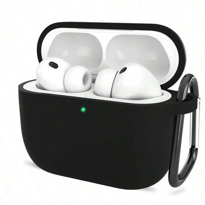 Solid Black Solid Color Silicone 1pc Ultra-Thin 0.8mm Detachable Earphone Case With Carabiner, Naked Touch Suitable For All Models Spring Gift