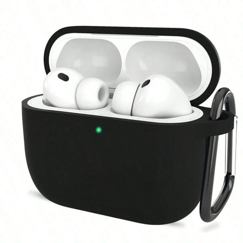Solid Black Solid Color Silicone 1pc Ultra-Thin 0.8mm Detachable Earphone Case With Carabiner, Naked Touch Suitable For All Models Spring Gift