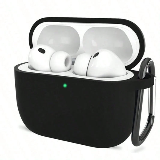 Solid Black Solid Color Silicone 1pc Ultra-Thin 0.8mm Detachable Earphone Case With Carabiner, Naked Touch Suitable For All Models Spring Gift