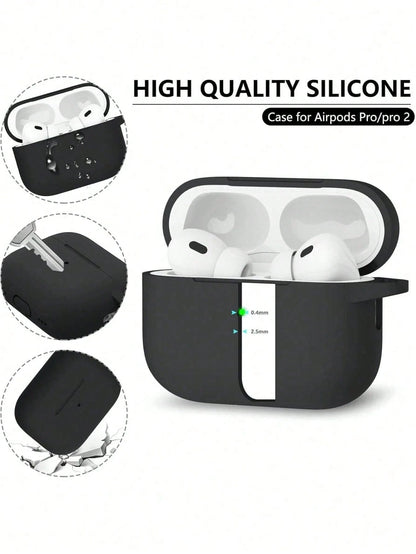 Solid Black Solid Color Silicone 1pc Ultra-Thin 0.8mm Detachable Earphone Case With Carabiner, Naked Touch Suitable For All Models Spring Gift