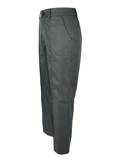 Solid Color Button Zipper Pocket Waist-Cinching Woven Non-Stretch Non-Breathable Suit Fabric Long Pants, Casual Office Commute Daily Spring Summer Style Straight Leg All-Season Long Pants Women's Spr