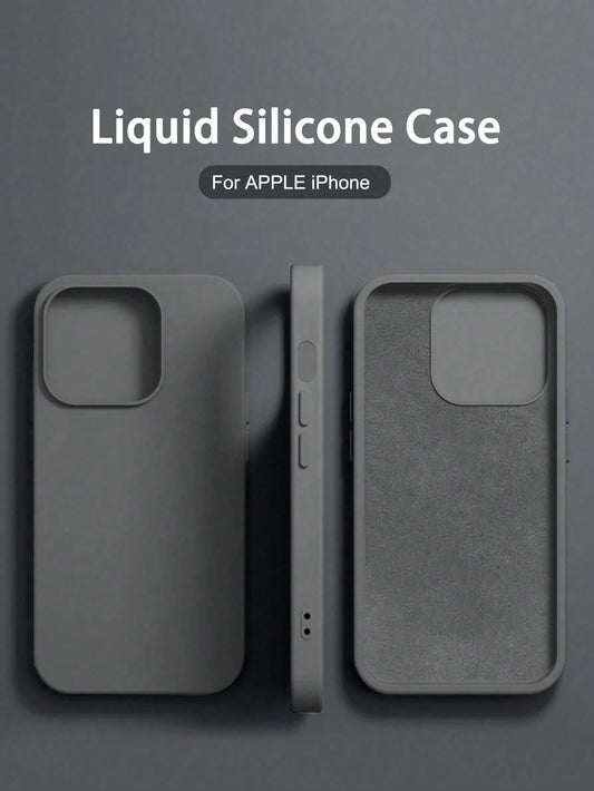 Solid Color Luxury Silicone Shockproof 1PC Liquid Silicone Case Compatible With Apple Compatible With IPhone 16 14 13 12 11 15 Pro Max Cover Compatible With IPhone 12 13 Mini 14 15 16 Plus Fashion Wit